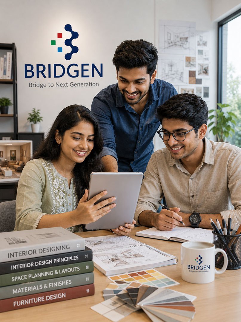 Bridgen students learning interior design with hands-on practice in Calicut